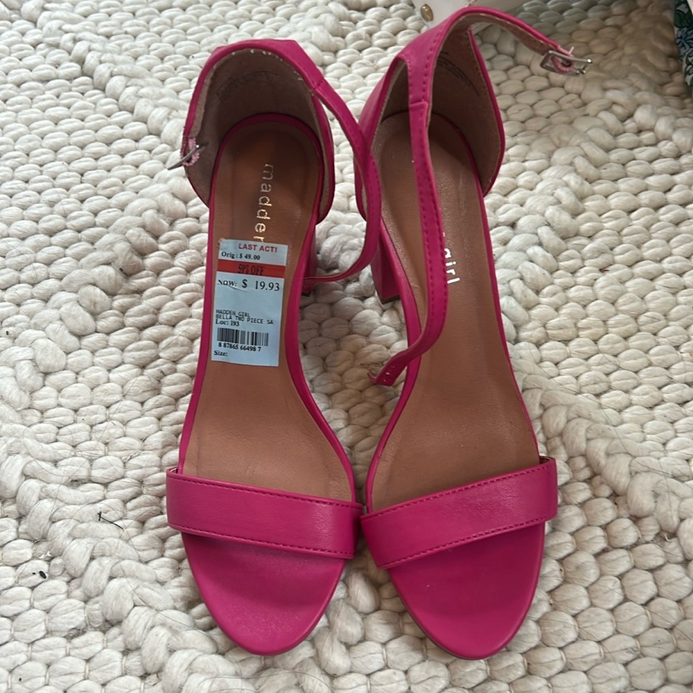Pink block heels. Madden Girl. NEW WITH TAGS. Never worn. Size 8. Prom/formal.